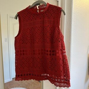 Daniel Rainn Red Sleeveless Blouse with Mandarin Collar